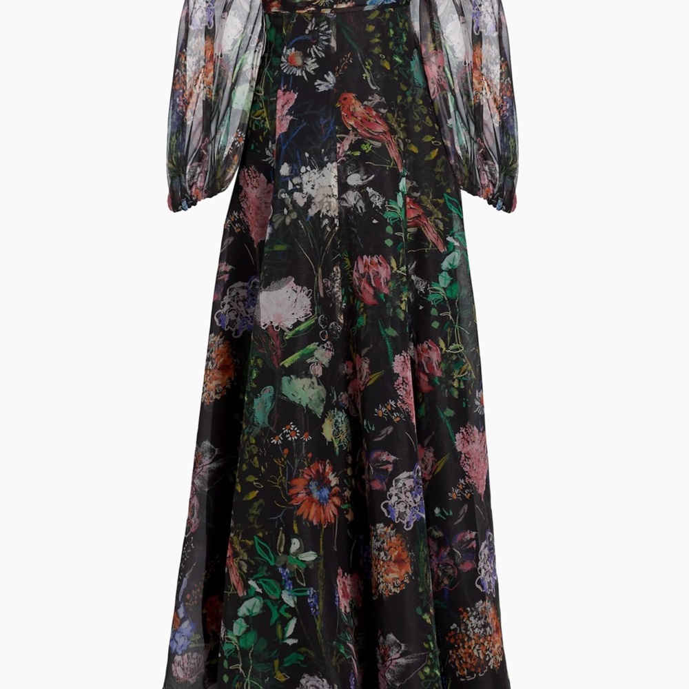 Lela Rose Floral Silk Organza Gown